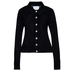 Calle Del Mar Long Sleeve Cardigan Knit Collar Button Blouse Top Sweater Black